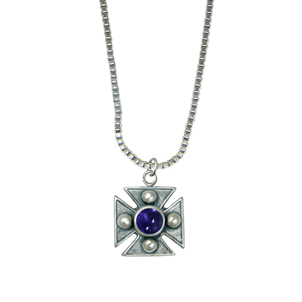 Sterling Silver Little Iolite Cross Pendant Necklace